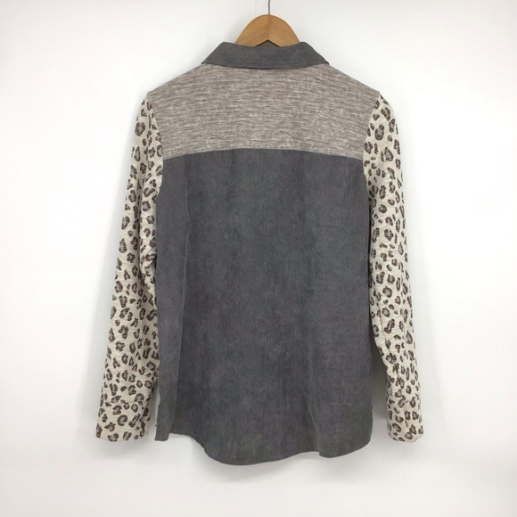 Umgee Button Down Leopard Print Corduroy Top - Picture 6 of 14